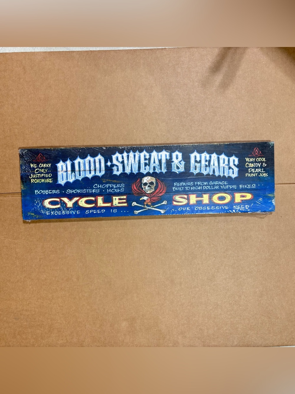 Red Horse Signs Wood Sign Blood Sweat Gears Cycle Shop Motorcycle Biker 32x9